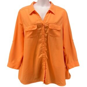 Denim And Co Button Up Shirt Orange 3X